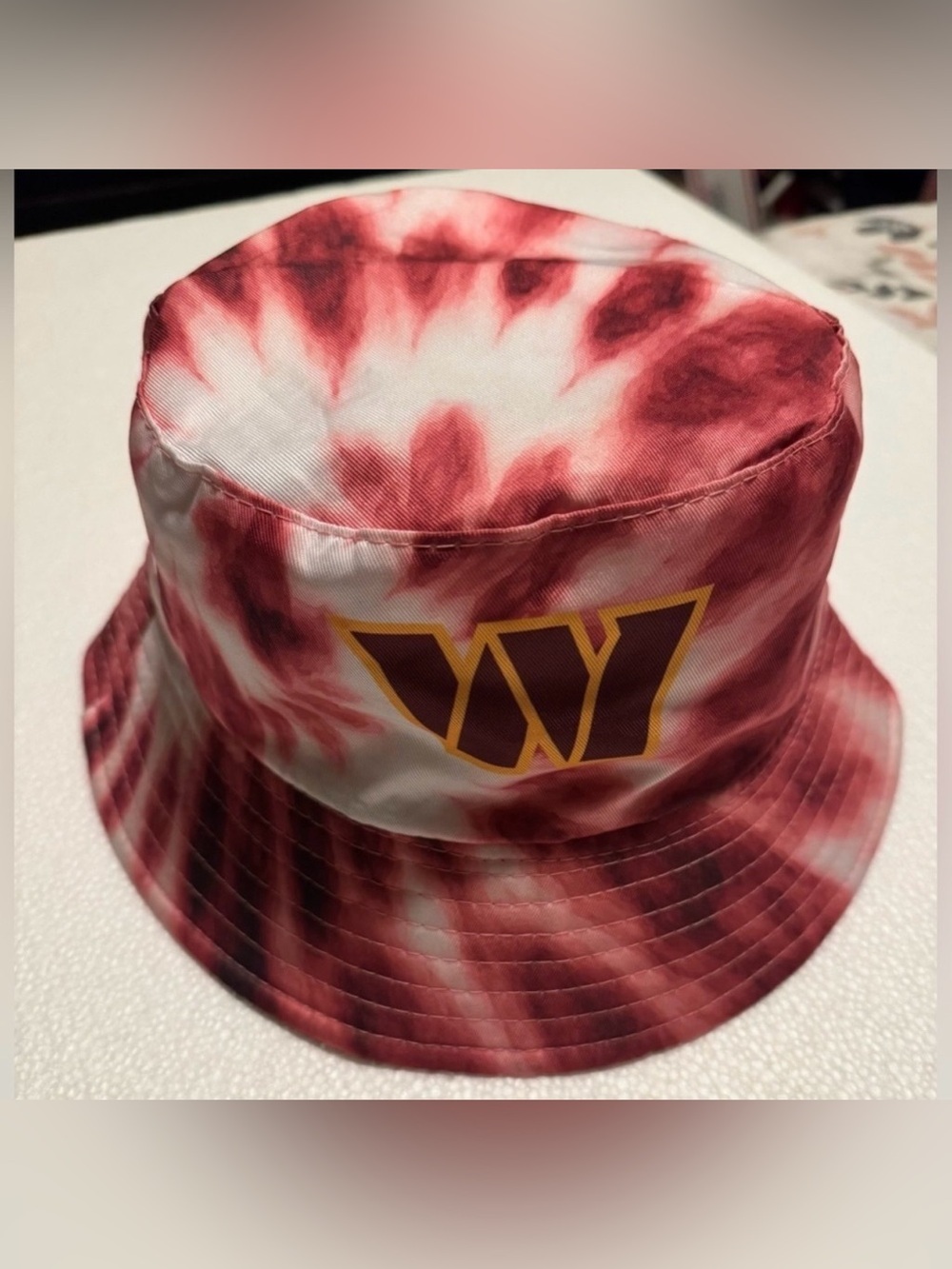 NFL Red and White Tie-Dye Bucket Hat with Gold-Trim Logo